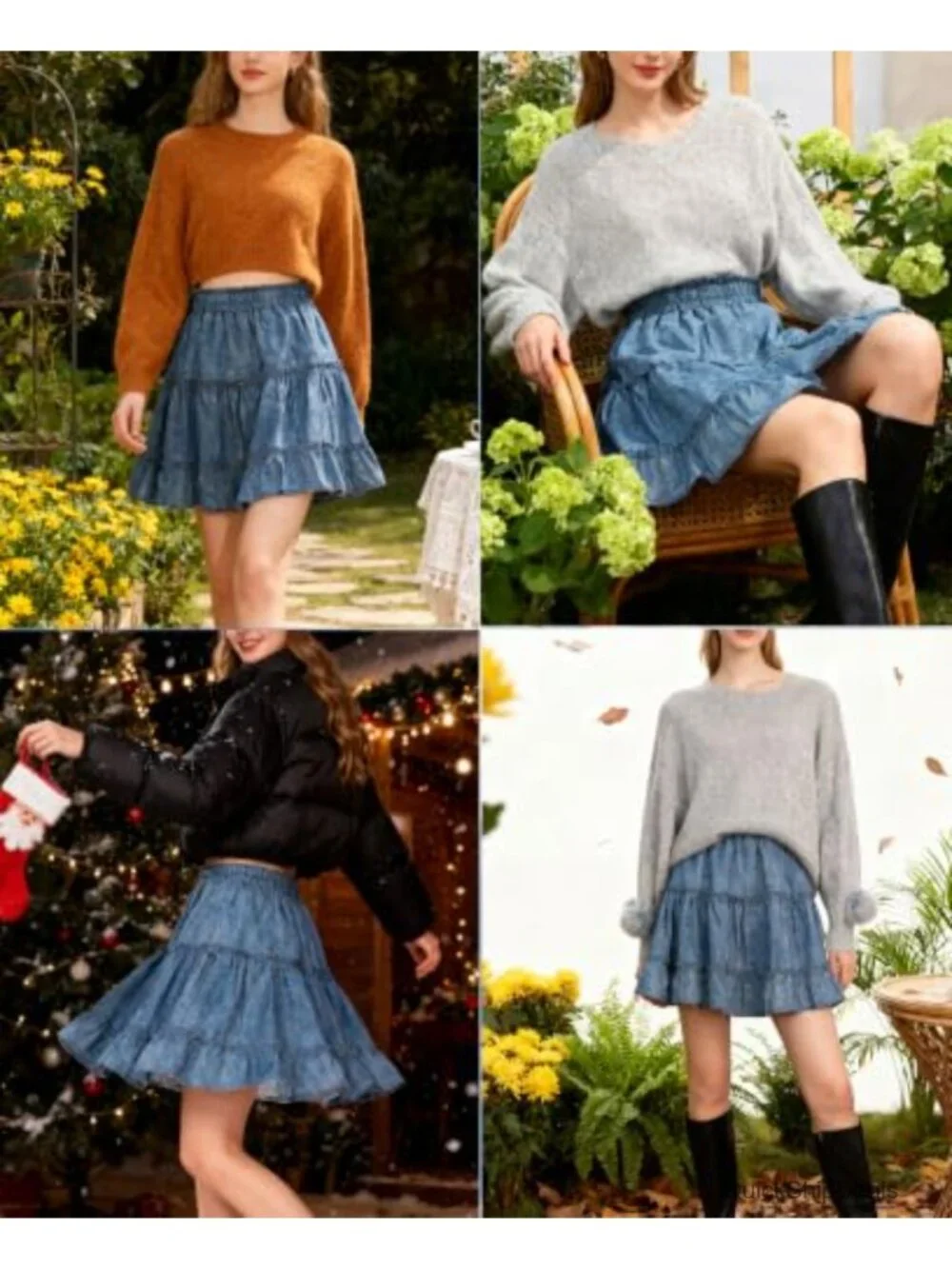 Women's Flared Cotton Mini Skirt with Ruffle Hem High Waist A-Line